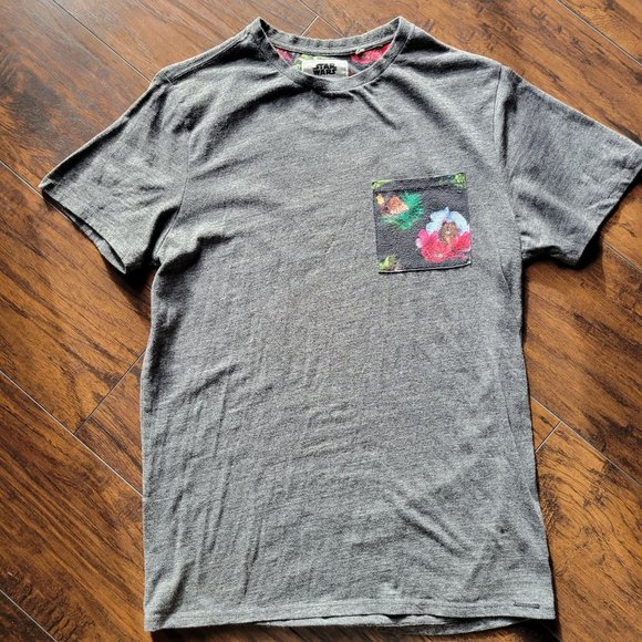 Star Wars Mens Gray On The Byas Floral Pocket Short Sleeve Crew Neck T-shirt Siz - Picture 1 of 6